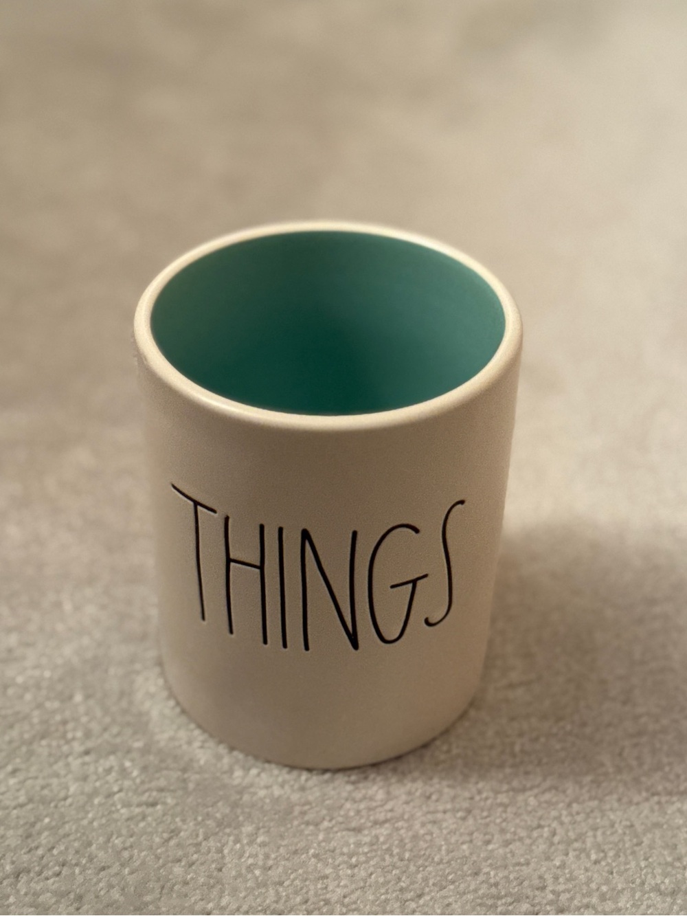 RAE DUNN Utensil Holder in Cream with Teal Interior